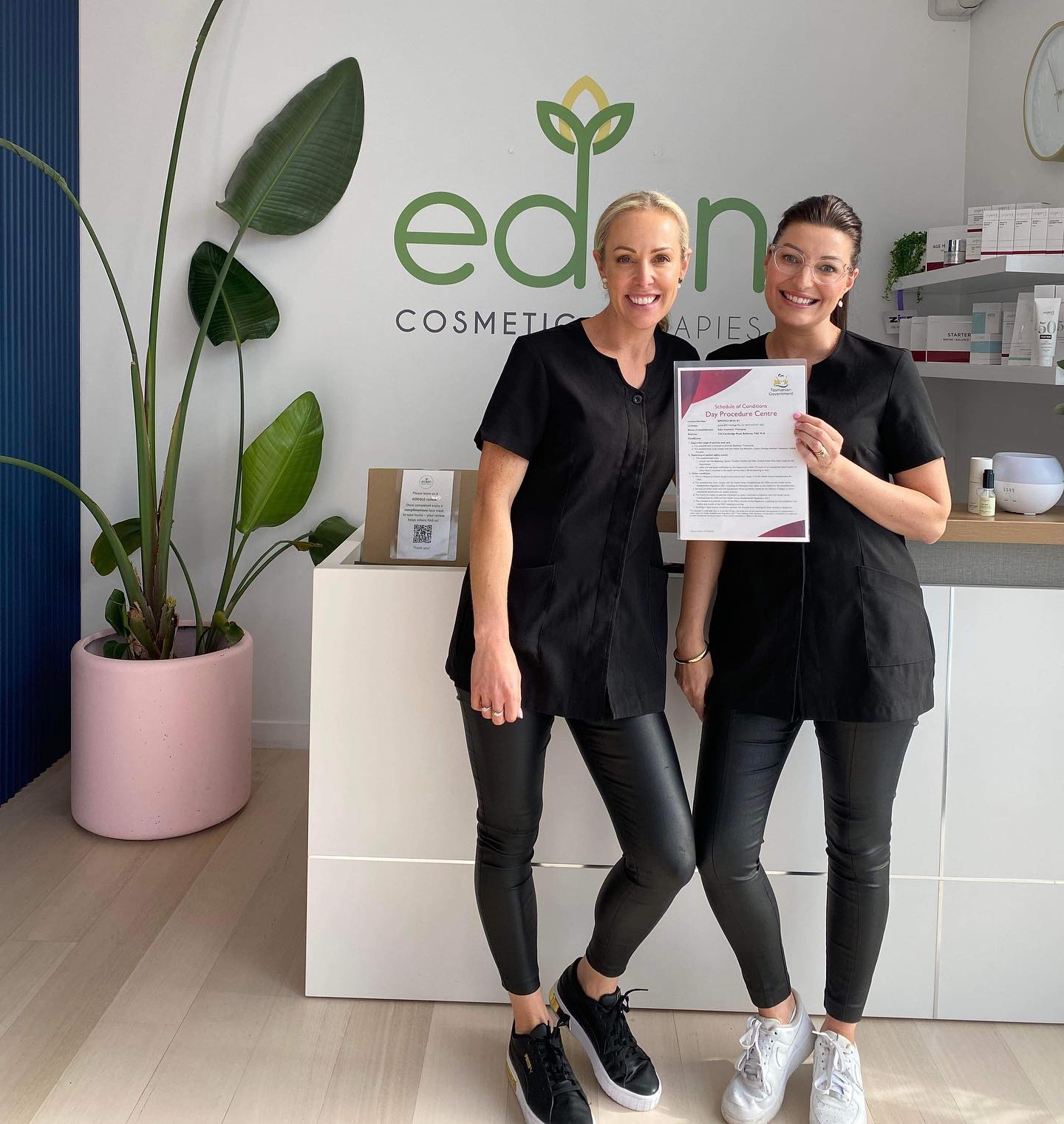 Eden Cosmetic Therapies team with Day Procedure Centre licensing certificate