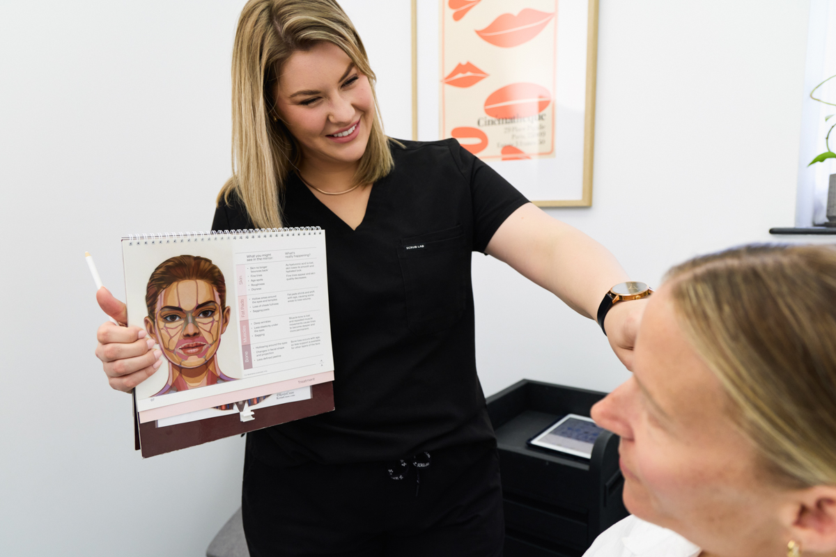 Facial assessment using a treatment guide at The Aesthetic Laser Centre