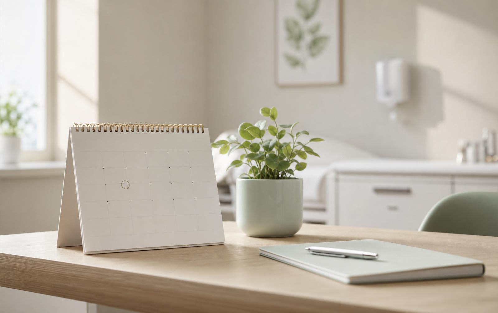 Clean desk calendar in a bright clinic, representing the Botox results timeline